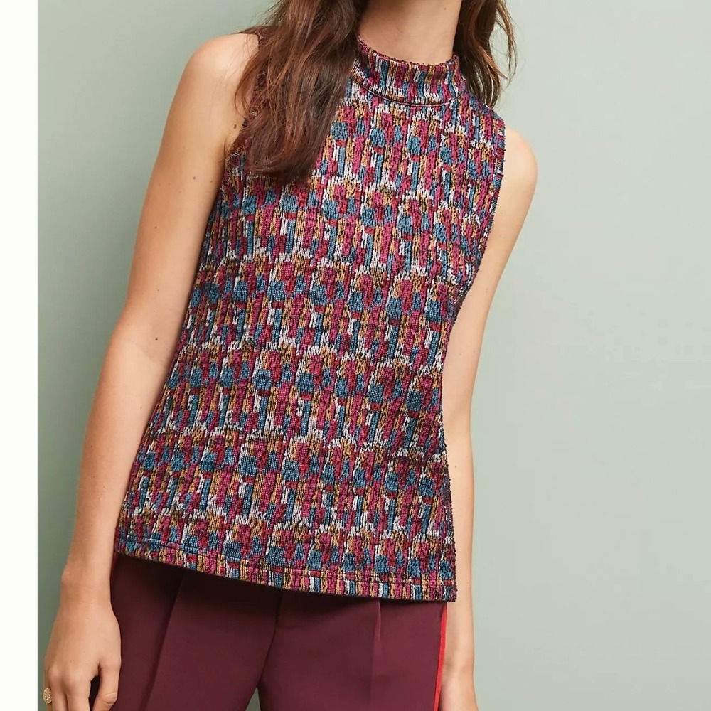 Anthropologie Akemi + Kin Multicolor Textured Mock Neck Sleeveless Top Small